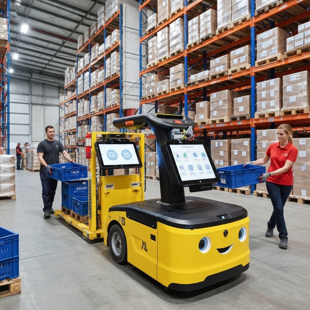 Collaborative mobile robot in warehouse